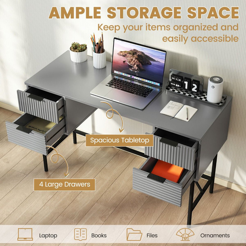Metal Base Computer Desk, Grey/Black