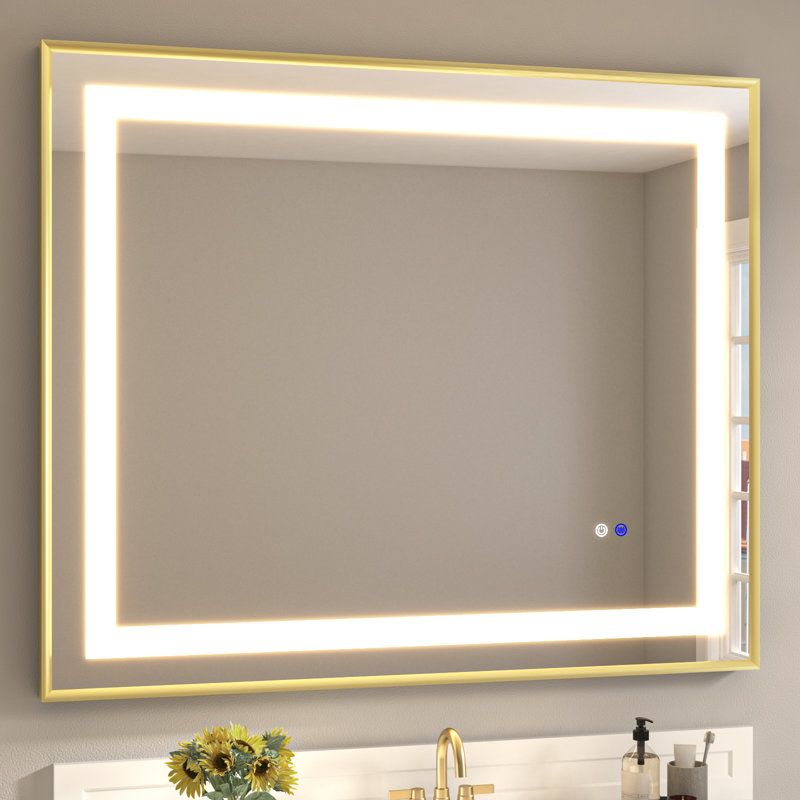 Miroir de salle de bain mural Patress, 48 po x 40 po, Or brossé