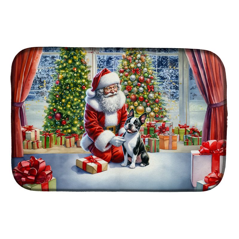Tapis de séchage Boston Terrier and Santa Claus