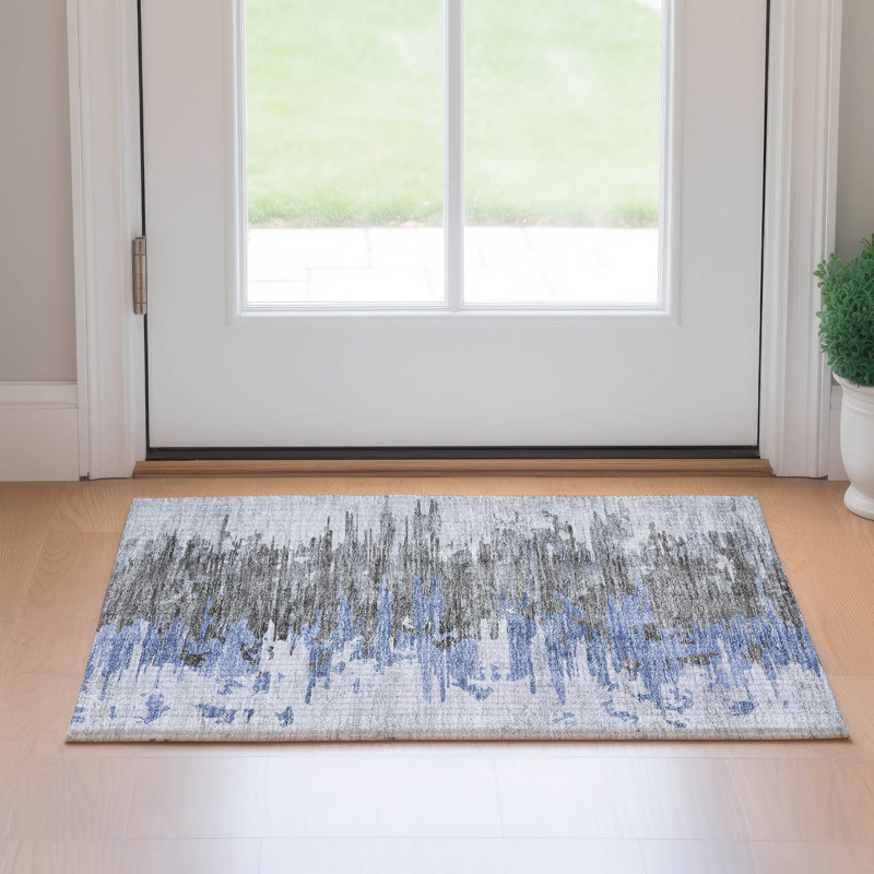 Premium Machine Washable Prisco Blue Rug, Rectangle 1'8" x 2'6"