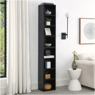 8-Tier Media Tower Rack, CD DVD Slim Storage Cabinet with Adjustable Shelves, Tall Narrow Bookcase Display Bookshelf for Home Office,Multi-functional double-decker bookcase