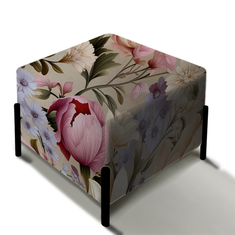 Bouquet printanier à motif botanique - repose-pieds carré floral
