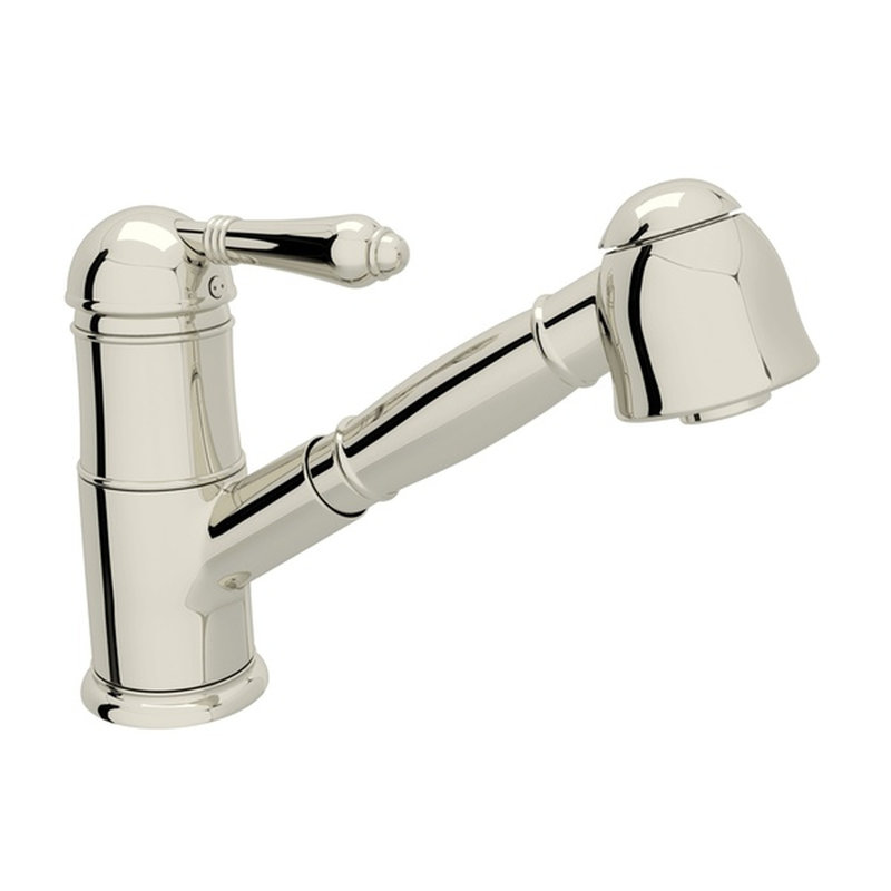 Country Kitchen Pullout One Handle Single Hole Kitchen Faucet with Lever Handle, Polished Nickel, 1.8