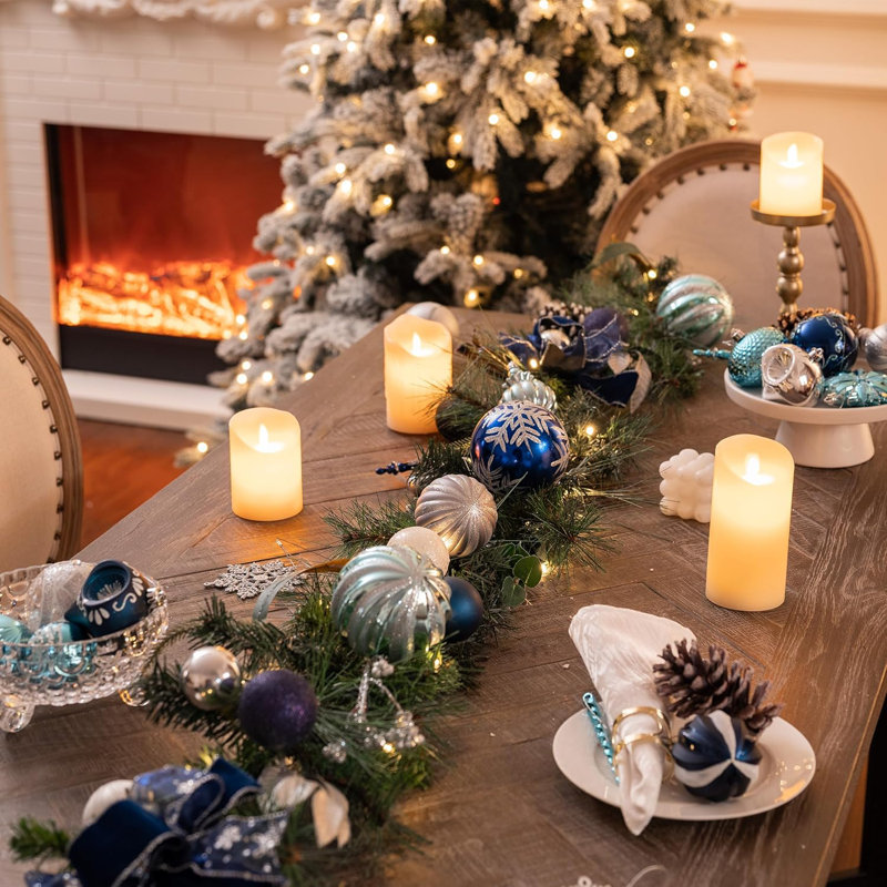 9 Feet Pre-Lit Artificial Christmas Garland with Silver Blue Ornaments and Ribbons