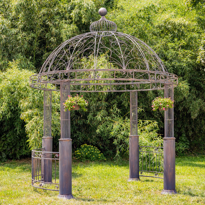 "Medellin 1972" Ornate Round Iron Garden Gazebo, Brown