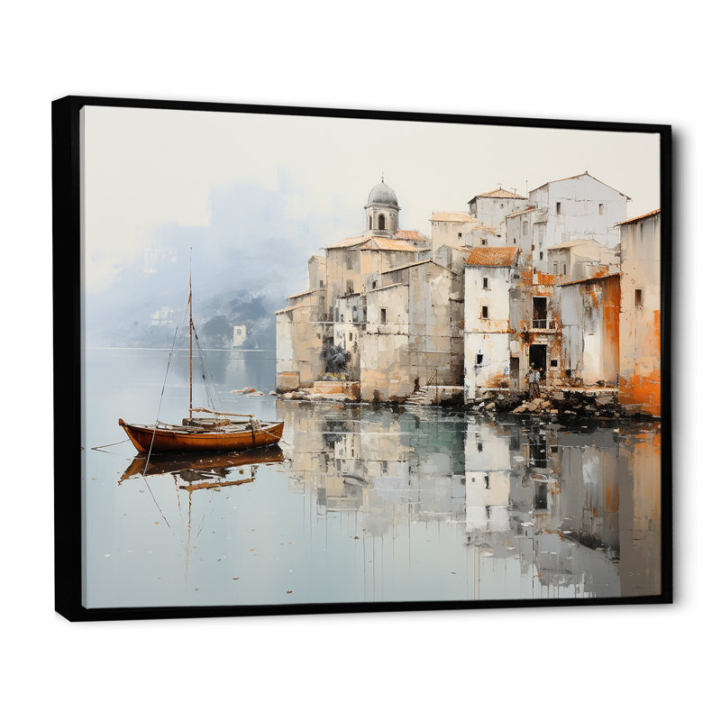 Almarina - Bateau, art mural, salon, H 34 po x l 44 po x P 1,5 po, Cadre flottant noir
