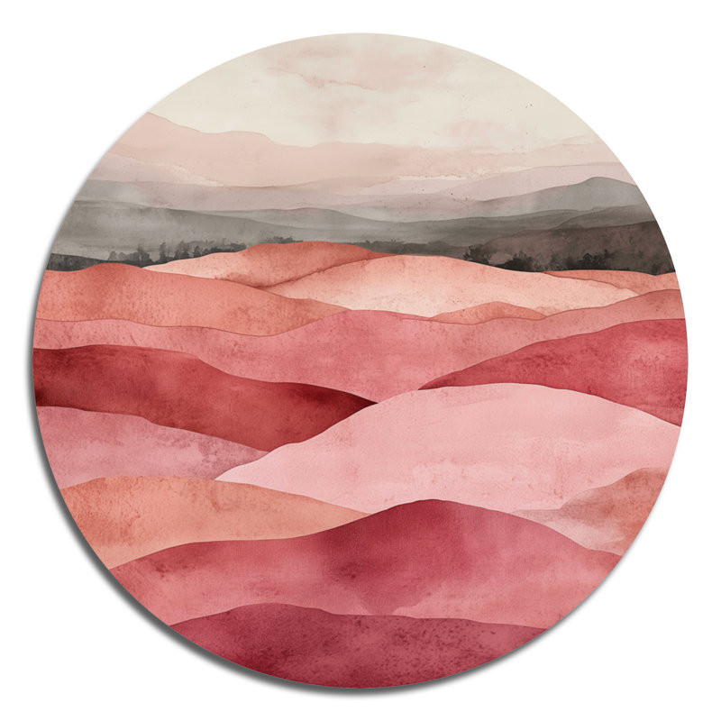 «Fragmented Terrain In Blush», art mural rond grand paysage abstrait, L 29 po x H 29 po