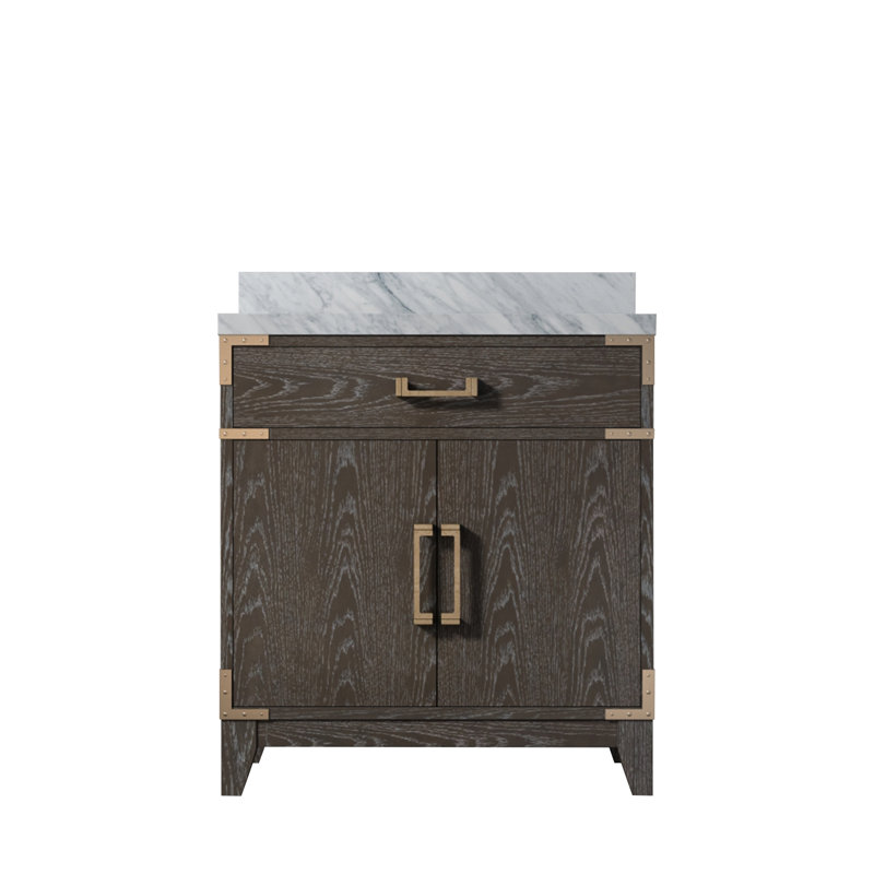 Meuble-lavabo simple avec comptoir en marbre de Carrare, Chêne brun