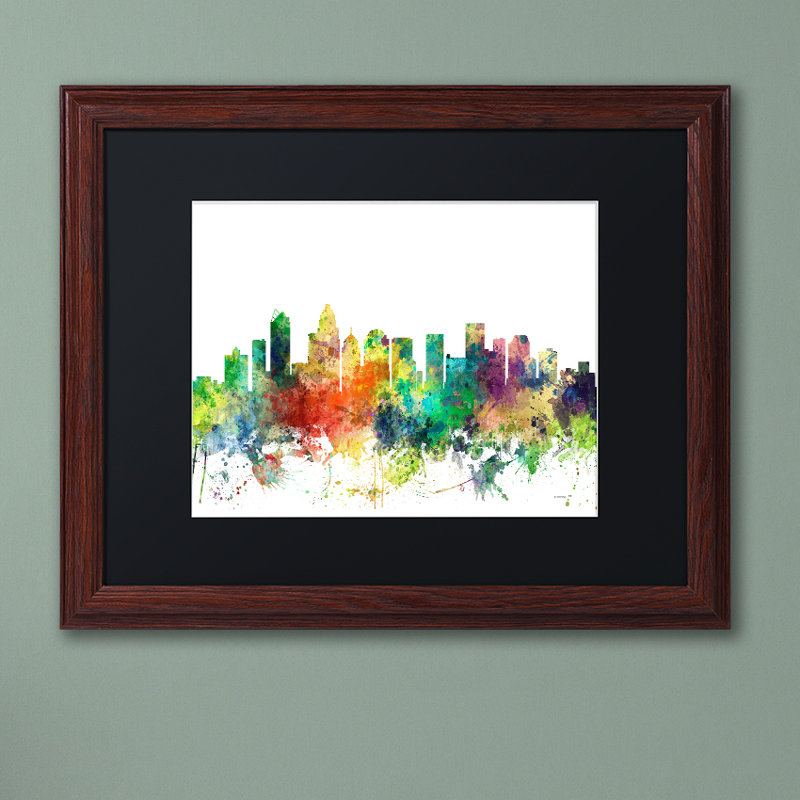 « charlotte nc horizon sp », impression sur toile encadrée, H 16 po x l 20 po, Toile avec cadre brun, Noir