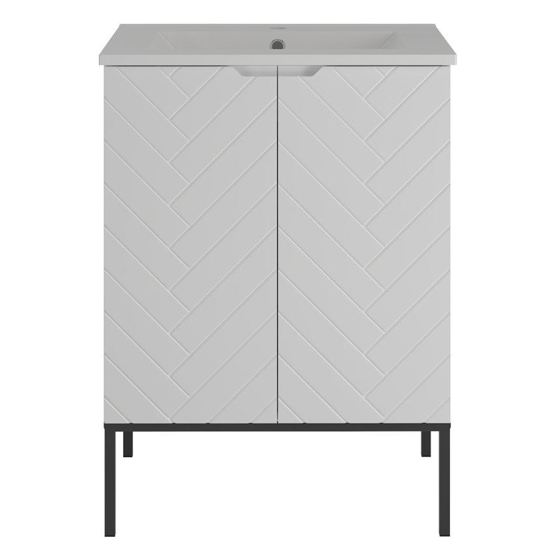 Anyssia Frame Mounted Bathroom Storage Furniture Set, White/Black