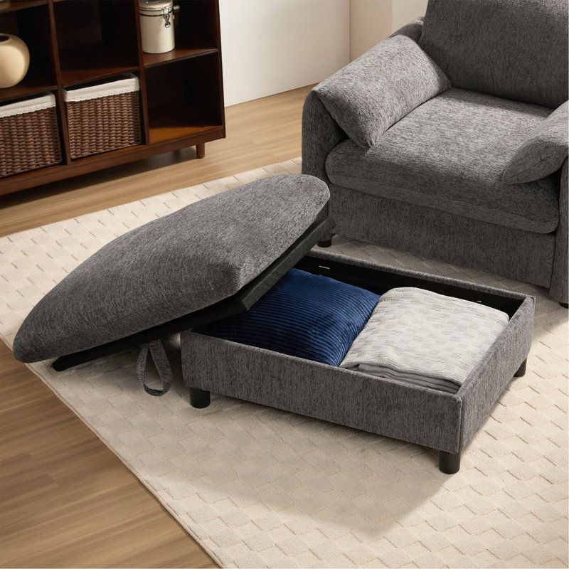 Canapé simple 38 po avec repose-pieds avec rangement, Gris