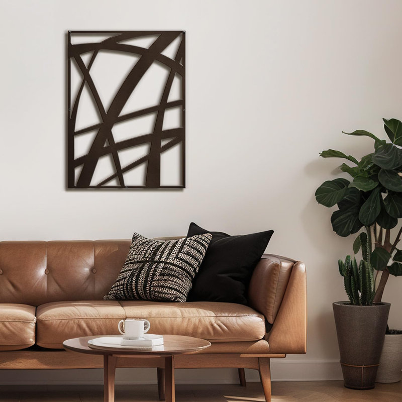Ligne abstraite géométrique minimaliste moderne abstrait décoratif décoratif suspendu, H 36 po x l 26,87 po x P 0,05 po, Brun