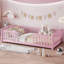 Lit simple pour enfants Montessori, lit pour tout-petits en bois de pin avec garde-corps de sécurité, entrée centrale, lit de clôture à profil bas, rose-132210139-132210143