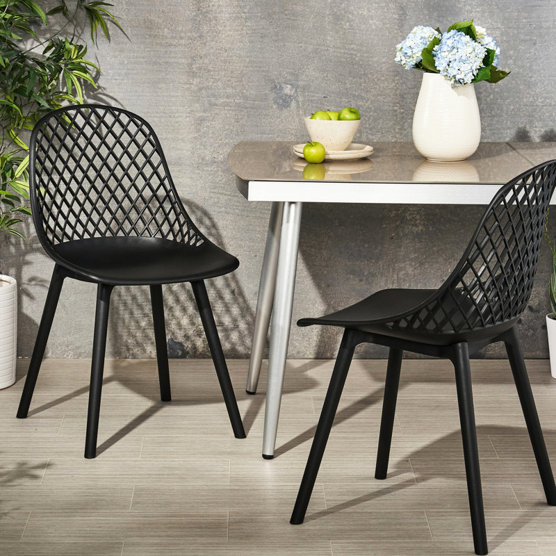 Chaise d'extérieur moderne - Chaise Lily en polypropylène noir avec structure et finition stables, matériau de la structure du siège