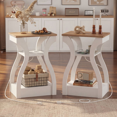 23.8"H Tall End Table Set Of 2 With Charging Station, Side Tables With USB Ports And Outlets, Nightstand For Bedroom, 3 Tier End Table With Storage Shelf, Side Table Set Of 2 For Living Room