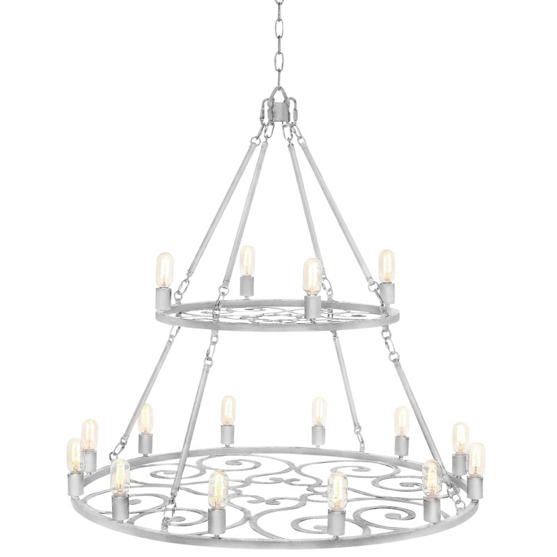 Lustre en roue de chariot à 16 lumières de style bougie Heritage, Feuille d'argent