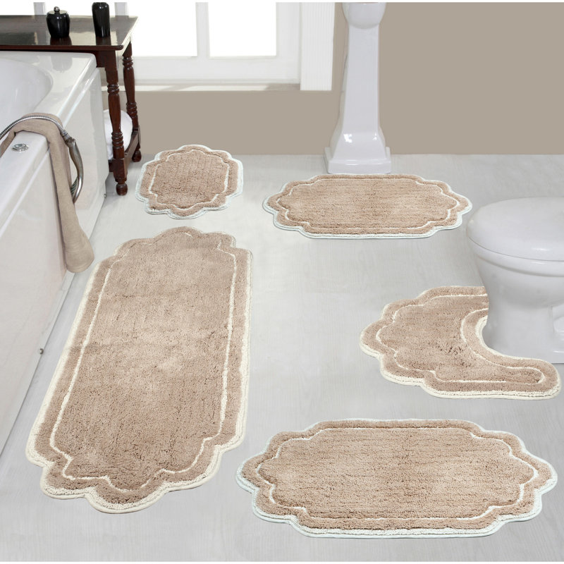 Tapis pour salle de bain 100% coton Allure - lavable à la machine, séchage rapide, absorbant - ensemble de 5 pièces, Lin lin