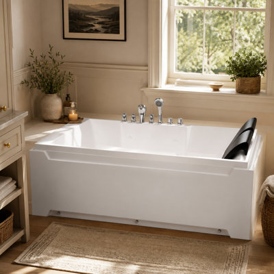 73" x 48" Whirlpool Bathtub for 2 Person – 8-Jet Hydrotherapy Acrylic Jetted Tub with Chromotherapy LED Lights, Waterproof Pillows, Left Drain, UL & UPC Certified, White