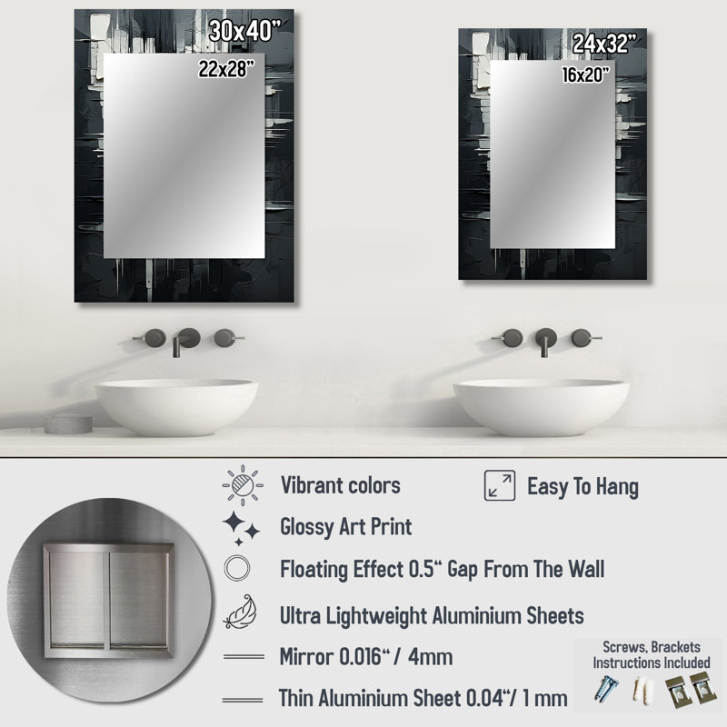 Hedd - Abstract Decorative Mirror On Metal, 32 po x 24 po