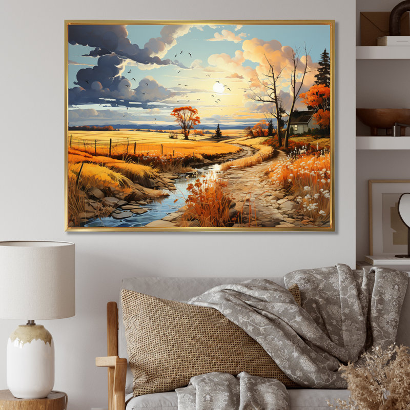 Ciel de tranquillité III sur toile, H 12 po x l 20 po x P 1 po, Cadre flottant doré