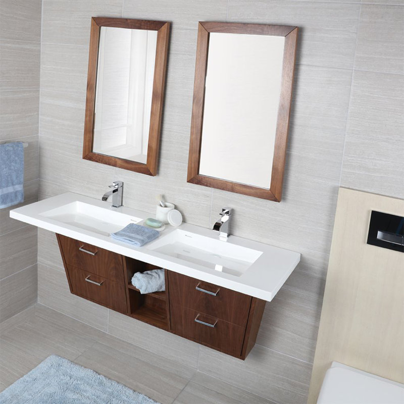 Libera 56'' L Bathroom Sink, Matte White, 0 Hole