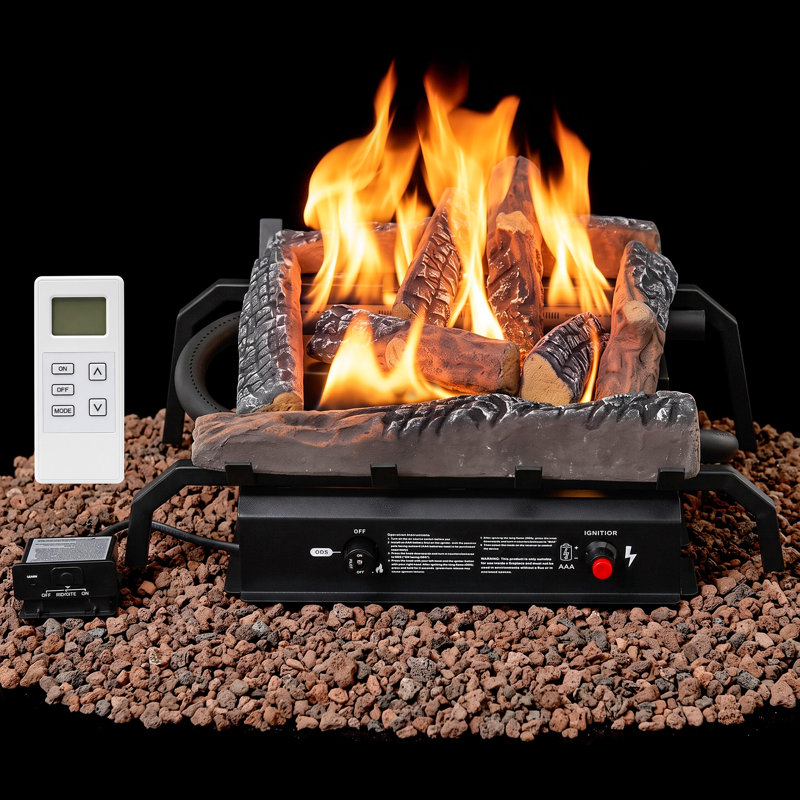 Ensemble de bûches au propane 24 pouces avec télécommande et 9 bûches en céramique, 20 Inches