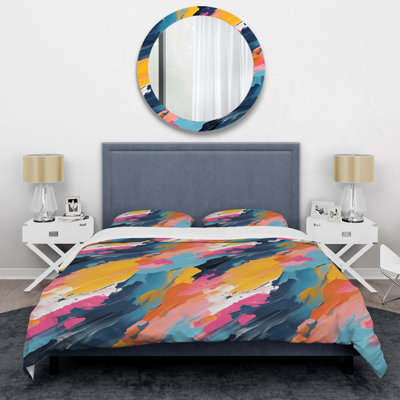 Literie bleu et rose Synergy Brush, Housse de couette simple + 1 taie décorative stan