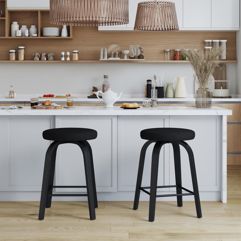 Swivel Bar Stools Set Of 2, Black, Counter Stool (25.59” Seat Height)
