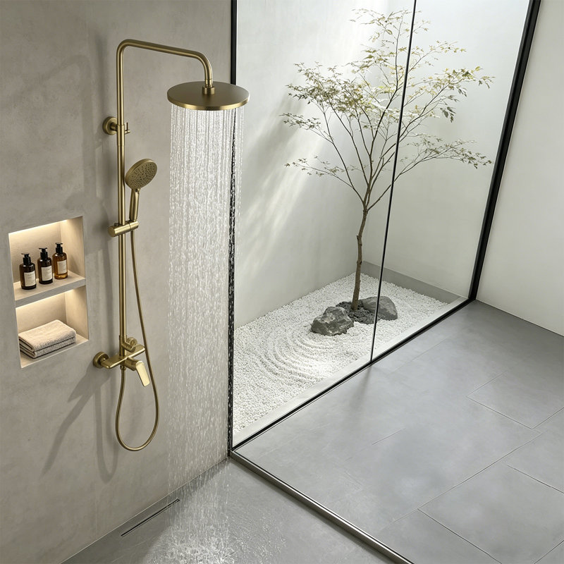 Pomme de douche à pluie 10 po avec douchette combinée, Or brossé