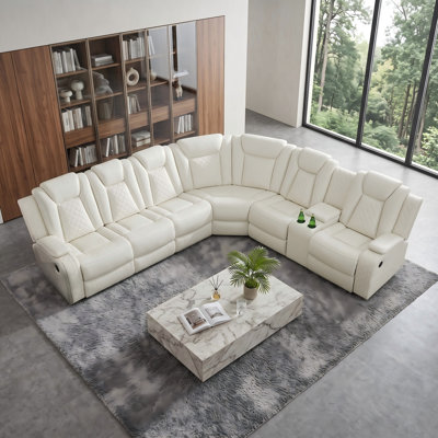 Overstuffed Genuine Leather Power Reclining Sofa Set With USB Ports