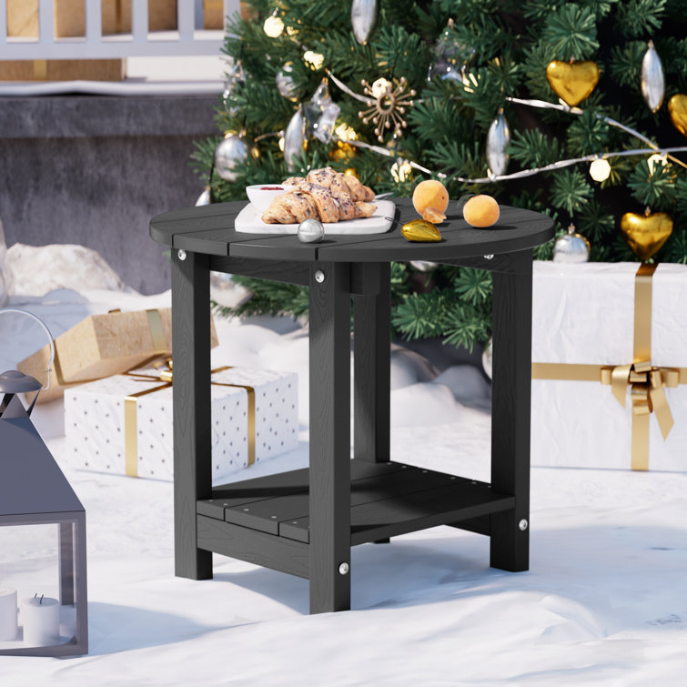 Harada 18 Inch Round Outdoor Side Table Adirondack Plastic/Resin Patio Side Table Weather Resistant End Table with Storage Shelf