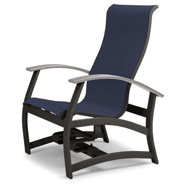 Askar Powder Coated Aluminum Outdoor Lounge Chair, Navy 13D Sunbrella®, White P50, Textured Graphite
