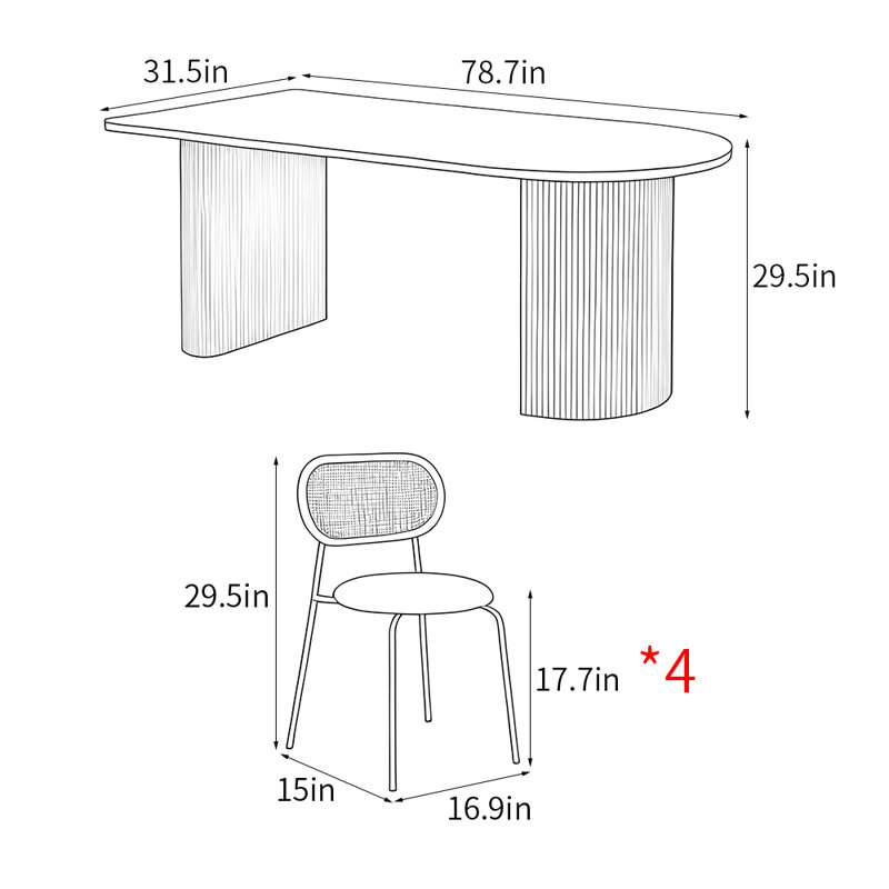 Ensemble de table de salle à manger simple de style français, Brun, H 29,5 po x L 78,7 po x l 31,5 po