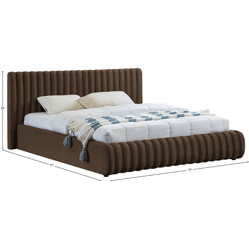 Nico Tufted Panel Bed, Queen, Brown Velvet