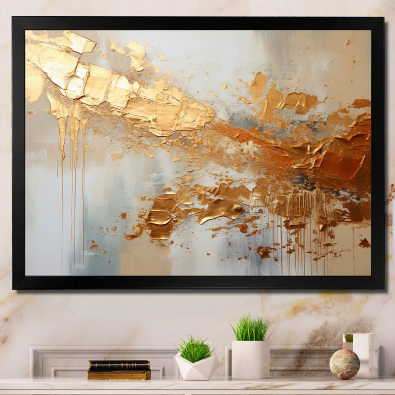 Golden Gleam II - Abstract Collages, art mural, H 30 po x l 40 po, Cadre photo unique, Noir