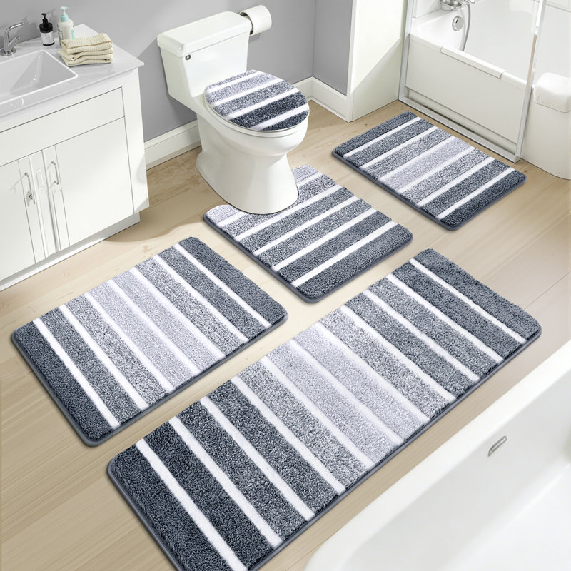 Ensemble de tapis de bain 5 pièces avec envers antidérapant et haute capacité d'absorption, Gris