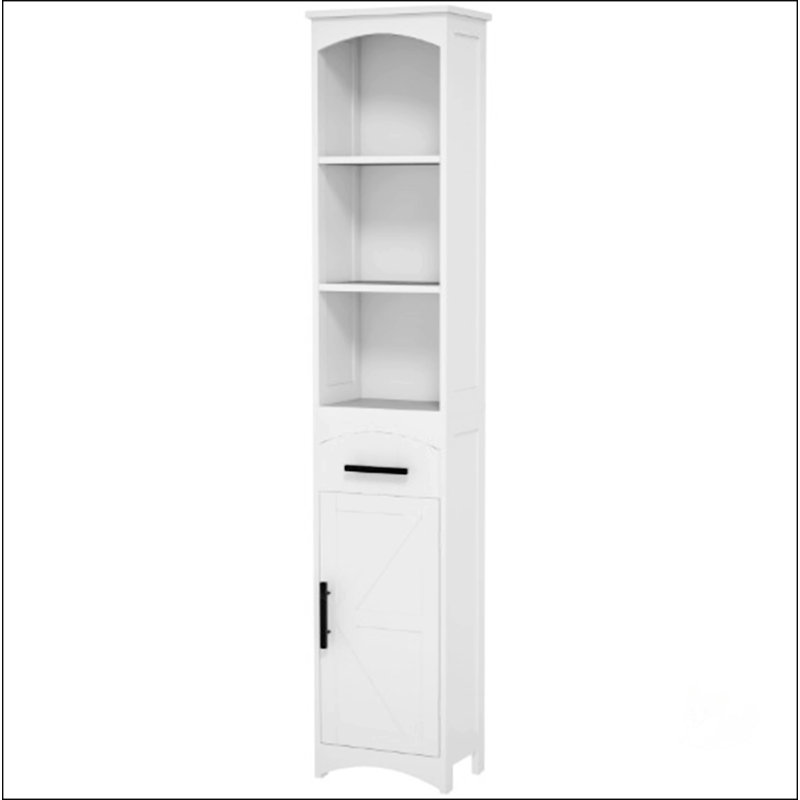 Armoire de rangement étroite et étroite avec tiroir et porte de grange, peu encombrante et élégante, Blanc