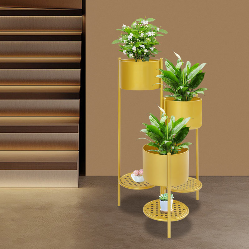 Corner Foldable Flower Pot Stand Ladder Plant Rack For The Courtyard Garden, Living Room, Green