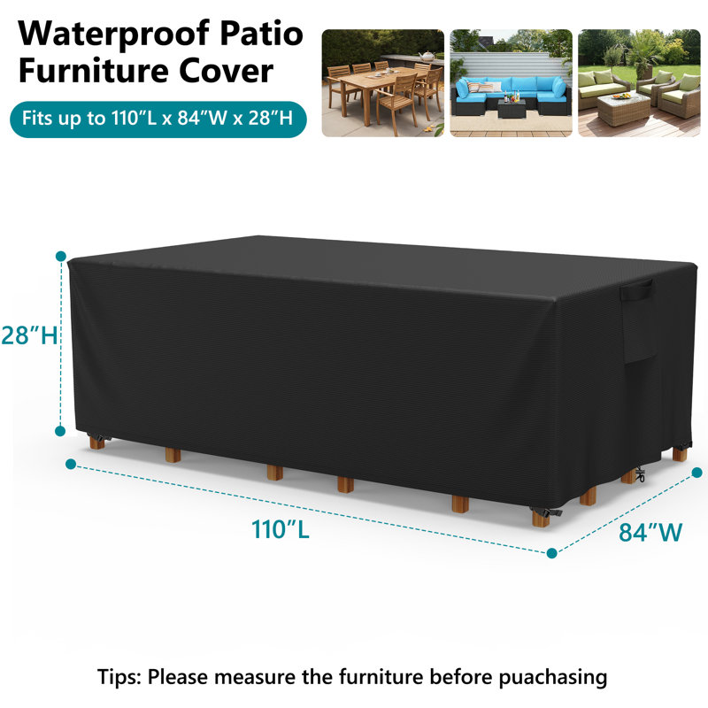 Housse imperméable rectangulaire pour meubles d'extérieur, Noir