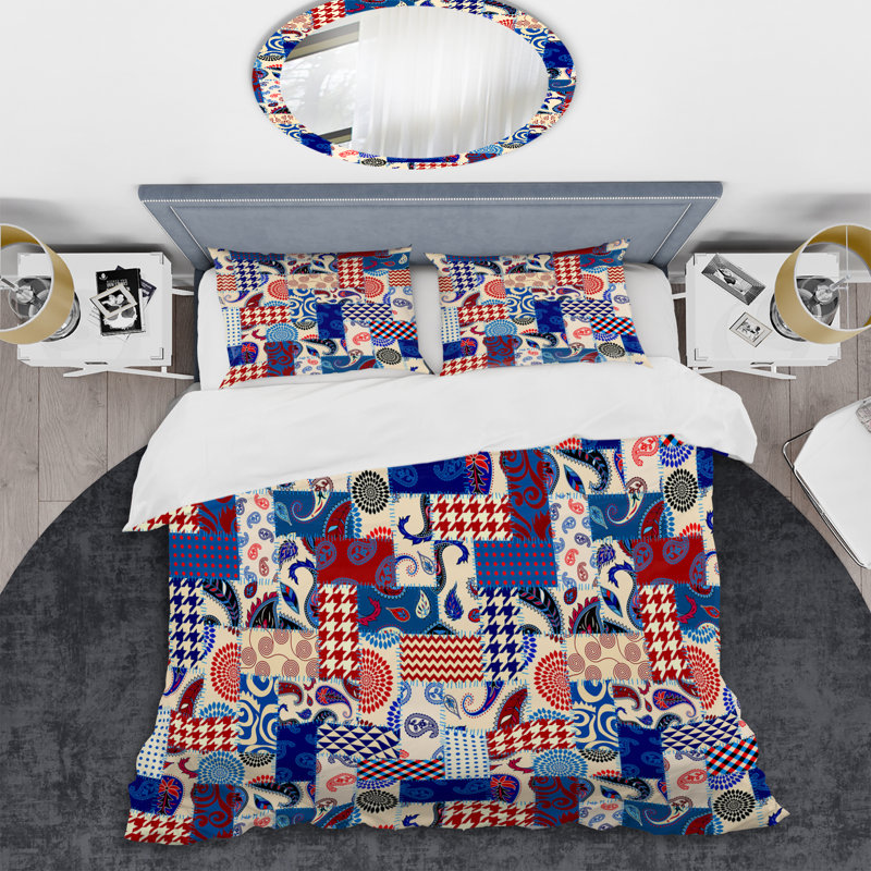 Multicolor Quilting Patchwork - Abstract Duvet Cover Set - Microfiber Polyester, King Duvet Cover + 2 King Shams