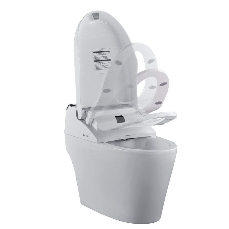Elongated White Ceramic Dual Flush Smart Bidet Toilet