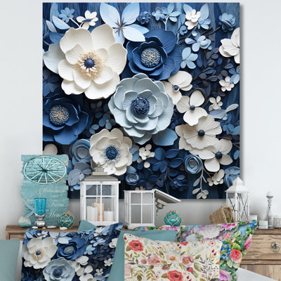 Collage de fleurs bleues et blanches saisonnier III - Fleurs