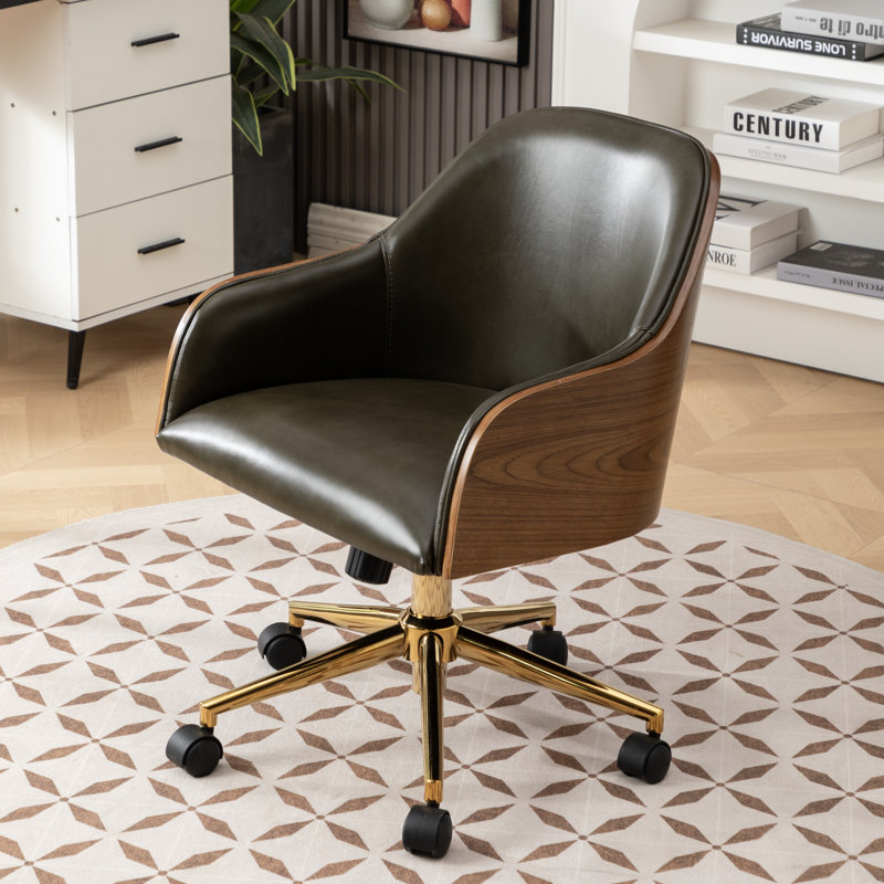 Chaise de bureau rembourrée en cuir véritable, Vert