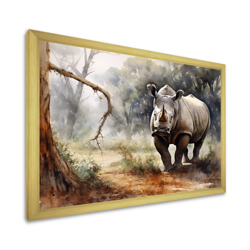 " Wild Rhinoceros III ", Gold Single Picture Framed, 30" H x 40" W x 1.5" D