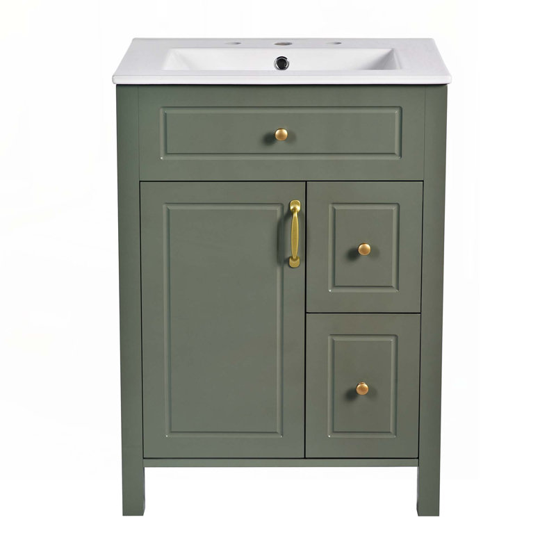 Meuble-lavabo de rangement avec lavabo en céramique, Gris