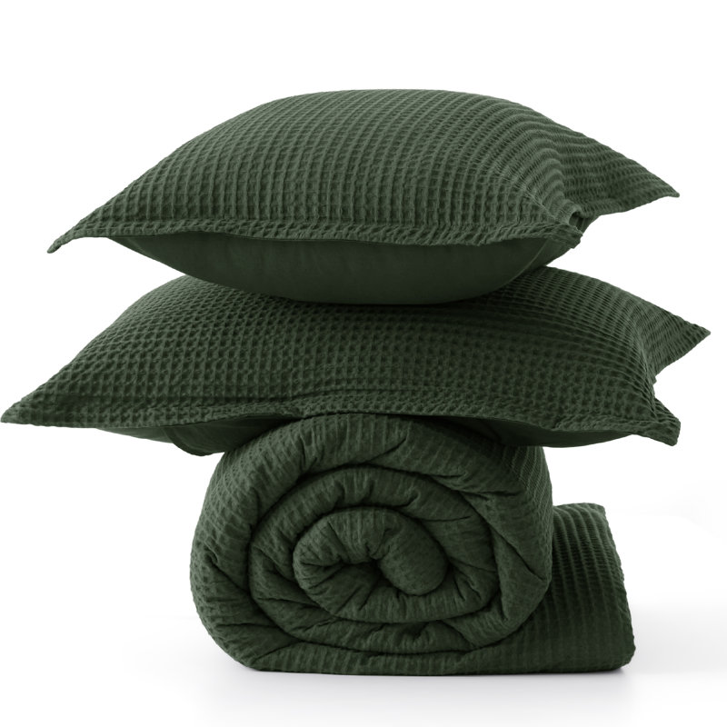 Bedsure Waffle Comforter Set, Queen Comforter + 2 Standard Shams, Olive Green