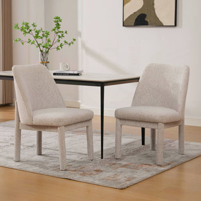 Wide Modern Minimalist Dining Chair Set Of Two With Chenille Upholstery And High Curved Backrest For Enhanced Comfort.