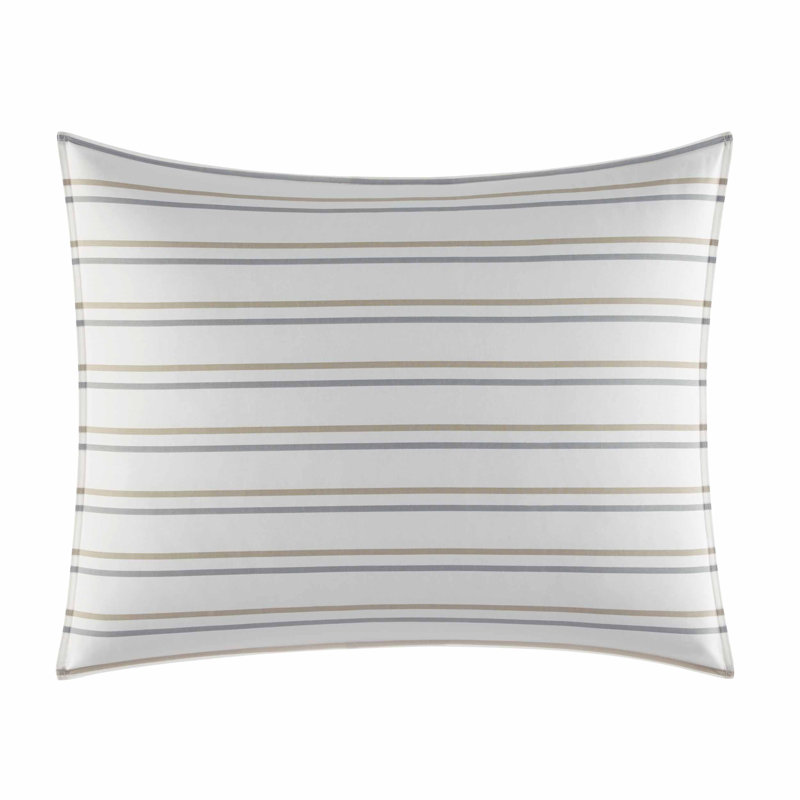 King Neutral Striped Cotton Duvet Cover and Sham Set