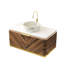 Meuble-lavabo flottant de 36 po avec vasque ronde en céramique blanche à motif de pierre, comptoir fritté, capteur, tiroir, armoire en noyer foncé préassemblé, lavabo, tiroir à fermeture en douceur et dureté-1801943811-1801943813