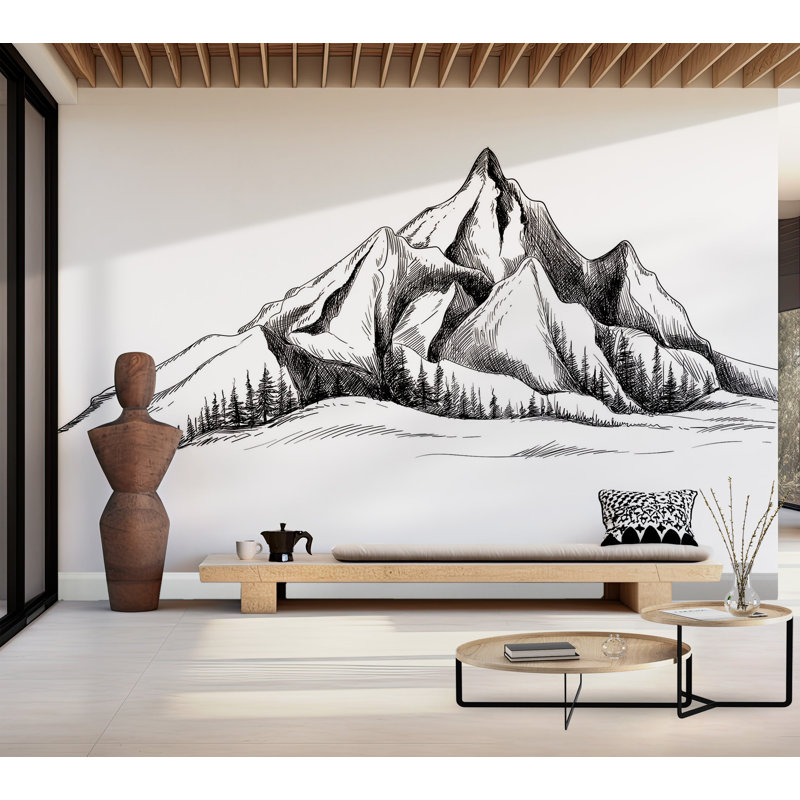 Papier peint de qualité supérieure - croquis de montagne, L 108 po x l 150 po